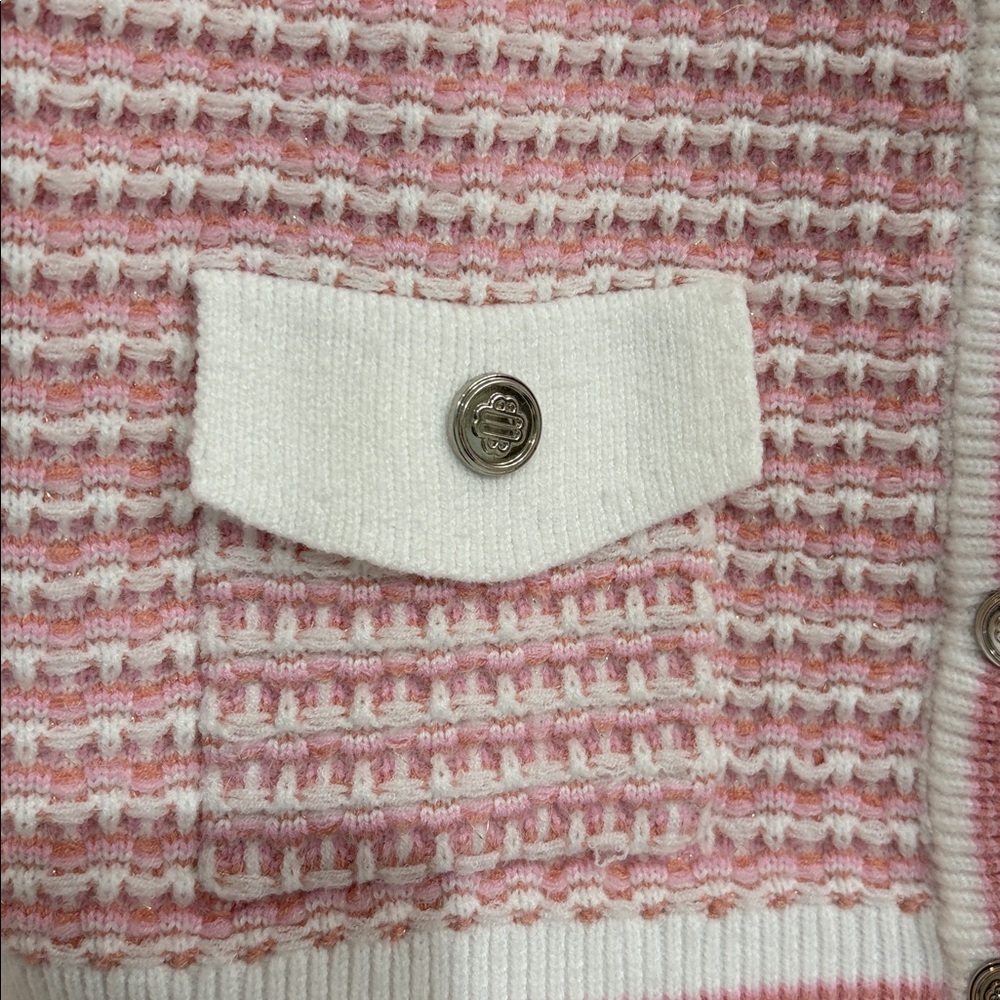Nanette Feminine Pink and White Cardigan/Blazer with Silver Buttons - Picture 6 of 10